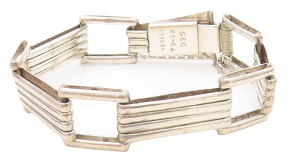 MEXICO 925 Sterling Silver  Vintage Fluted Bar Link Chain Bracelet  BT2809