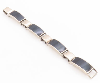 925 Sterling Silver Vintage Bracelet Designer Rectangle Onyx Inlay  BT11304