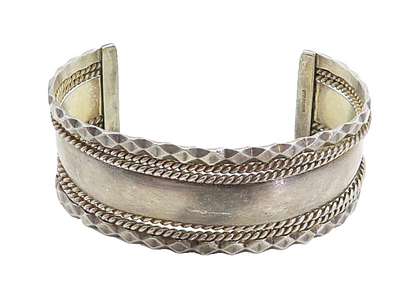 925 Sterling Silver  Vintage Dark Tone Rope Twist Wavy Cuff Bracelet  BT1858