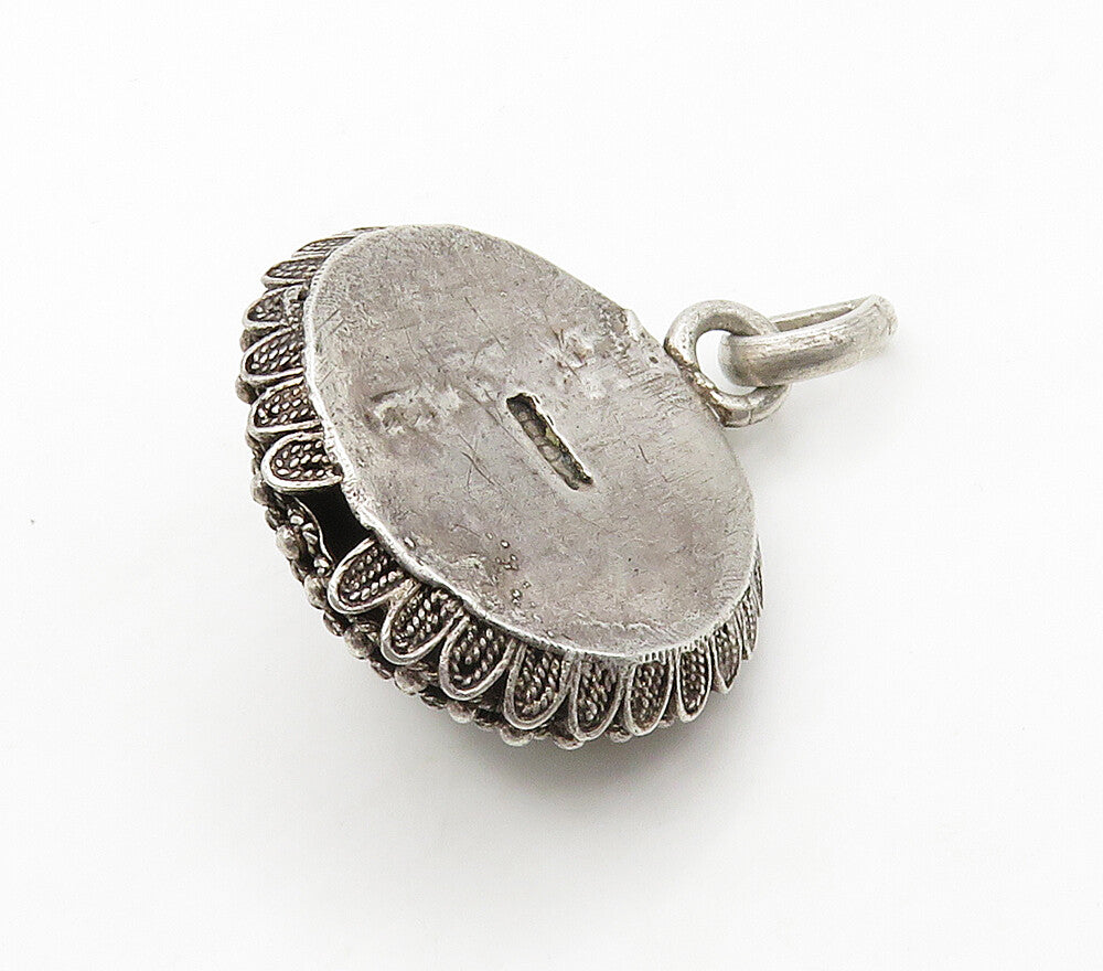 925 Sterling Silver  Vintage Ornate Twist Detail Dome Drop Pendant  PT12508