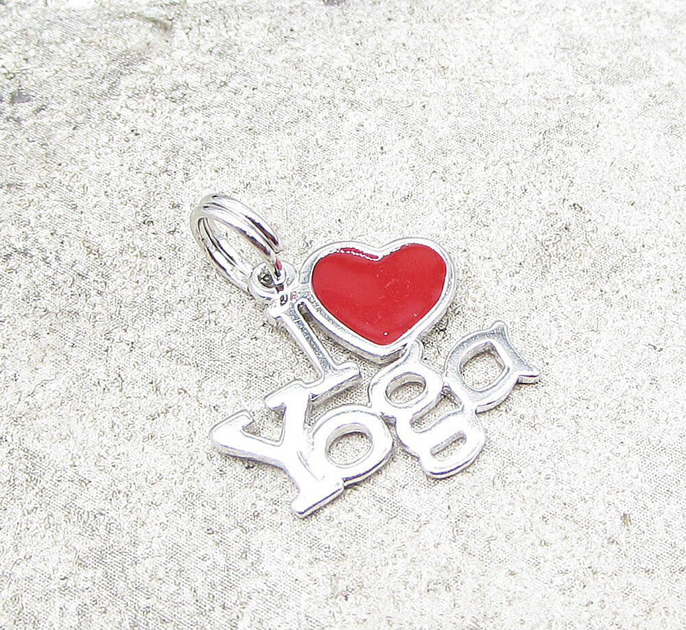 925 Sterling Silver  I love Yoga Red Enamel Charm Pendant  PT1442