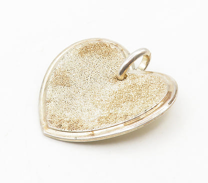 925 Sterling Silver  Vintage Shiny Textured Love Heart Drop Pendant  PT12260