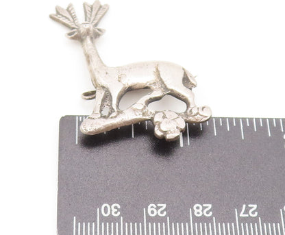 925 Sterling Silver  Vintage Antique Carved Deer On Branch Brooch Pin BP10415