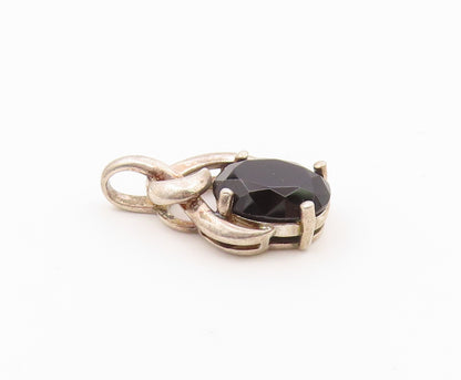 925 Silver  Vintage Hooked Twisted Bail Oval Black Spinel Pendant  PT21379