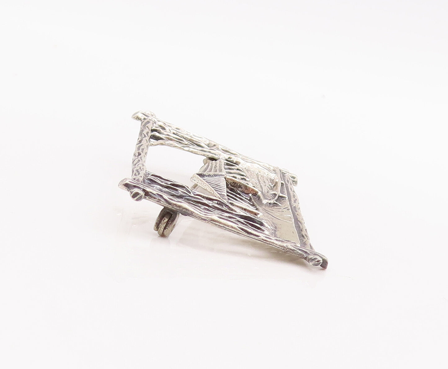925 Sterling Silver Vintage Brooch Pin BEAU Cutout County House  BP11138