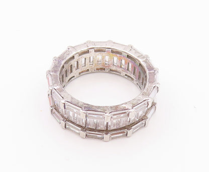 925 Sterling Silver Vintage Ring Rectangle Cut CZ Bands  SZ 8  RG32177