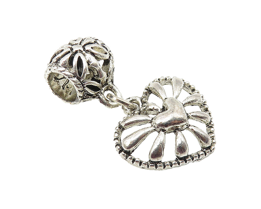 925 Sterling Silver  Vintage Love Heart Dome Floral Bail Drop Pendant  PT8257