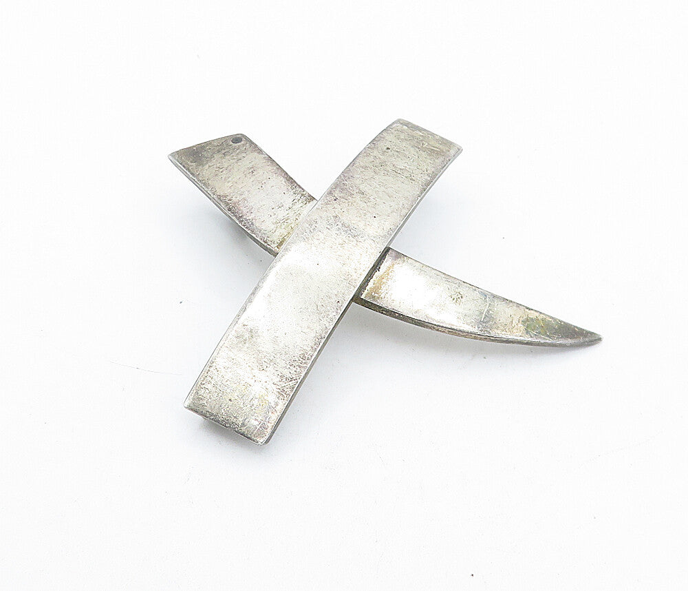MEXICO 925 Sterling Silver  Vintage Dark Tone Smooth Cross Brooch Pin  BP1438