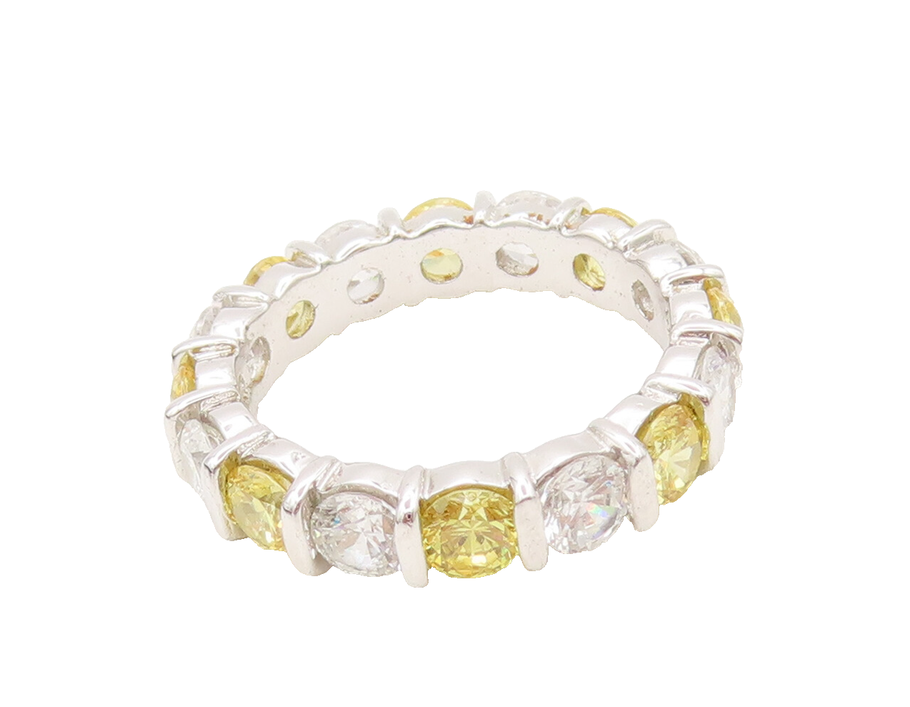 925 Sterling Silver  Vintage Round Yellow & White CZ Band Ring Sz 7  RG27258