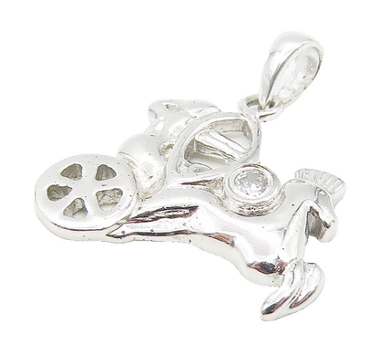 925 Sterling Silver  Petite Topaz Horse & Carriage Shiny Drop Pendant  PT9409