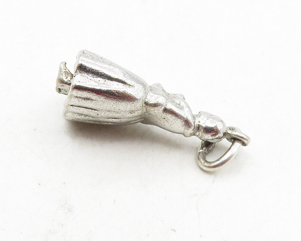 925 Sterling Silver  Vintage Shiny Petite Woman In Dress Drop Pendant  PT7377