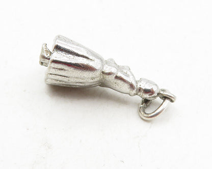 925 Sterling Silver  Vintage Shiny Petite Woman In Dress Drop Pendant  PT7377