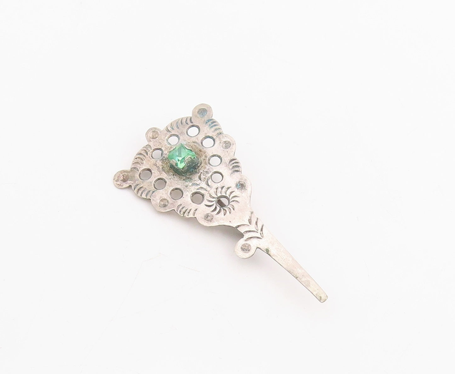 925 Sterling Silver Vintage Brooch Topaz Etched Intricate Openwork Pin  BP12303