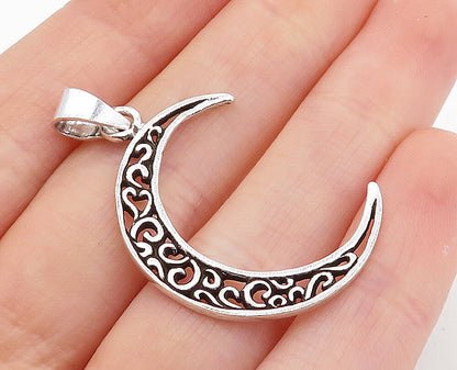 925 Sterling Silver Swirl Cutout Crescent Moon Design Drop Pendant PT5713