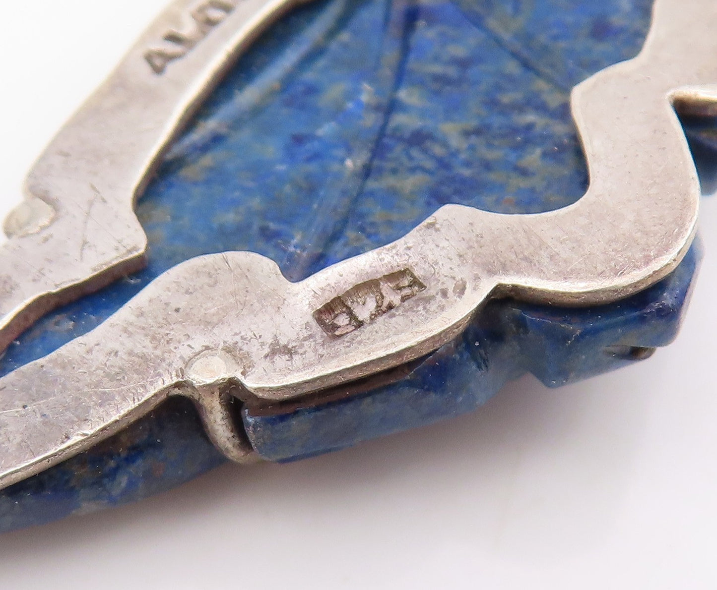 925 Sterling Silver Vintage Earrings JAIN ALOK Pearl Carved Lapis Lazuli EG14172