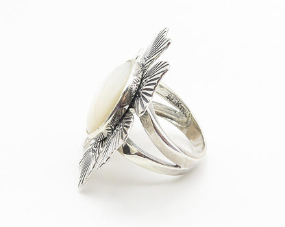 925 Sterling Silver  Mother Of Pearl Flower Motif Cocktail Ring Sz 7  RG10650