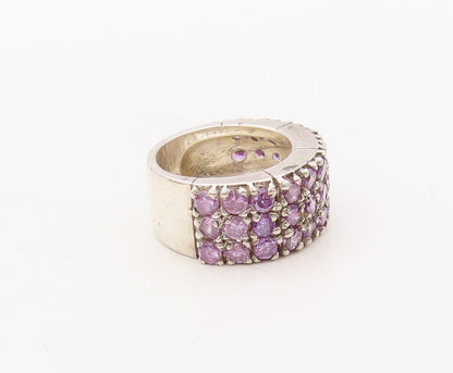 925 Sterling Silver Vintage Ring Solid Round Cut Amethyst Bands  Sz 7  RG31093