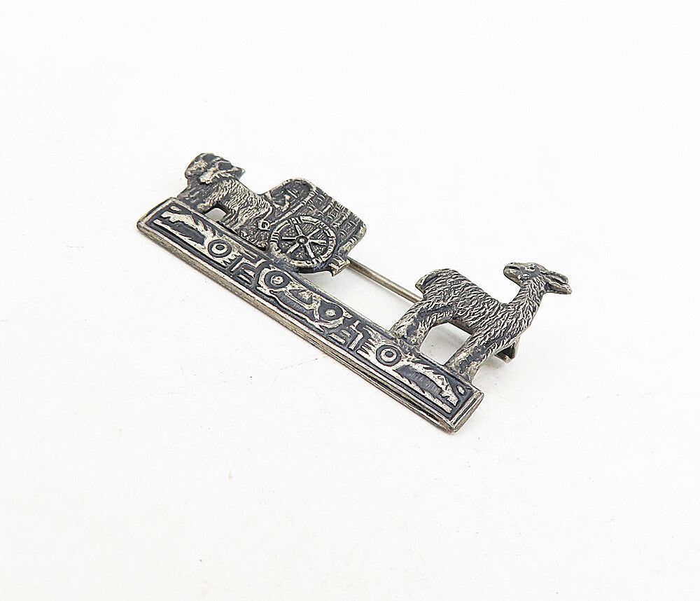 925 Sterling Silver  Vintage Antique Petite Alpaca Carriage Brooch Pin  BP3127