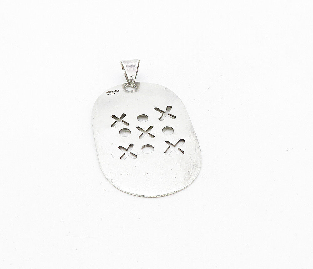 MEXICO 925 Silver Vintage Shiny Tic Tac Toe XO Etched Game Pendant PT6358
