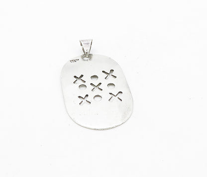 MEXICO 925 Silver Vintage Shiny Tic Tac Toe XO Etched Game Pendant PT6358