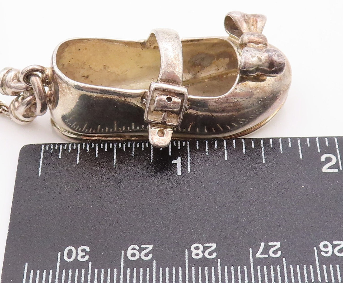 925 Sterling Silver Vintage Necklace Solid 3D Cutout Shoe With Bow  NE4387