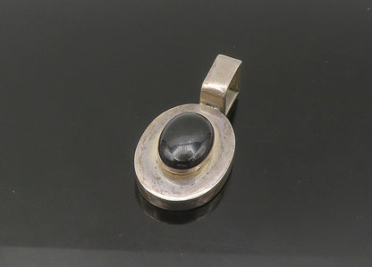 925 Sterling Silver  Vintage Cabochon Cut Black Onyx Oval Pendant  PT17983