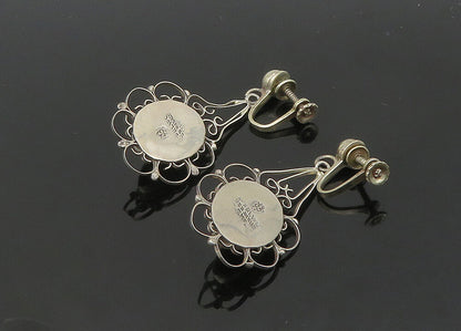 MEXICO 925 Silver  Vintage Black Onyx Floral Non Pierce Earrings  EG10507