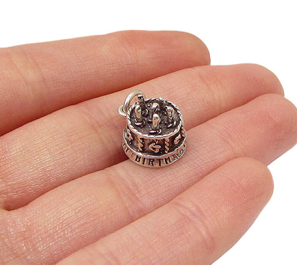 925 Sterling Silver  Vintage Happy Birthday Cake Charm Pendant  PT1821