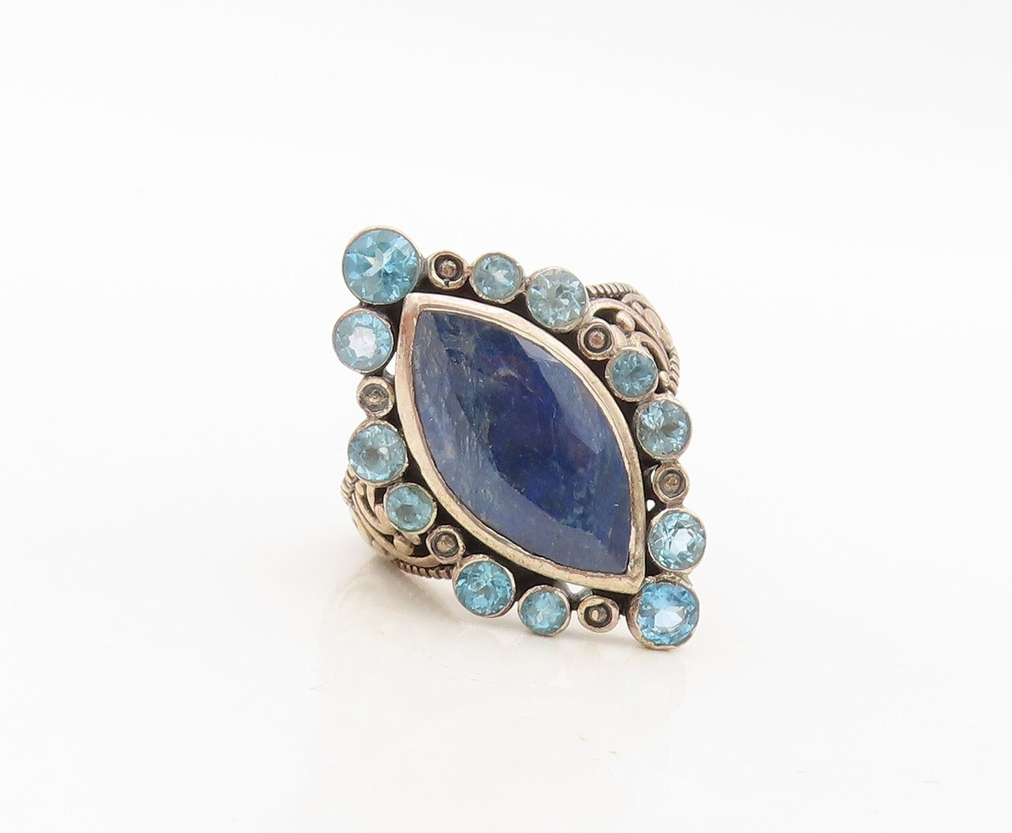 925 Sterling Silver Vintage Ring Marquise Shape Gemstone Halo CZ  Sz 7  RG30457