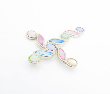 925 Sterling Silver Multi Color Mother Of Pearl Swirl Cross Pendant PT5820