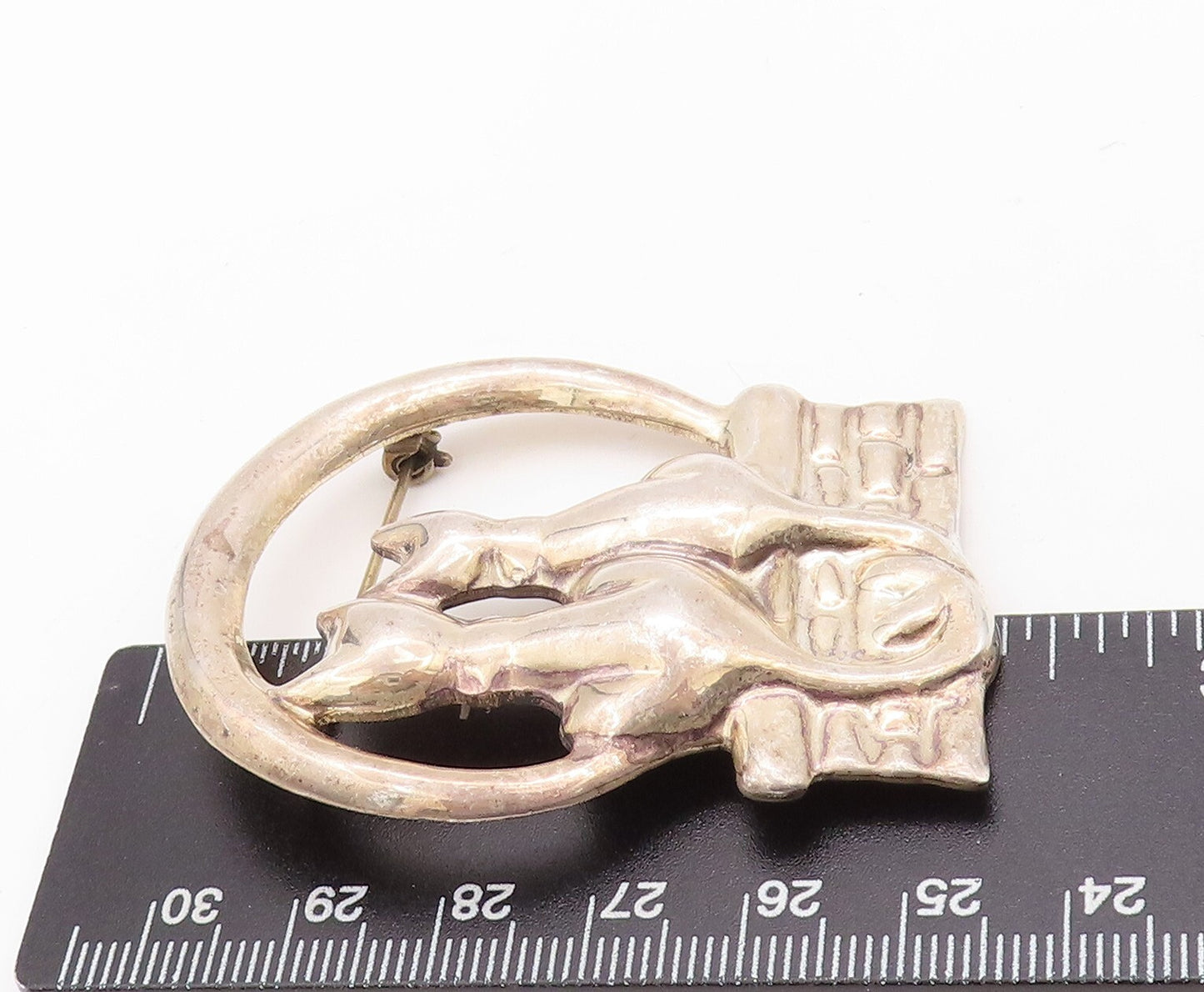 925 Sterling Silver Vintage Brooch Pin MEXICO Solid Cutout Couple Cats  BP11262