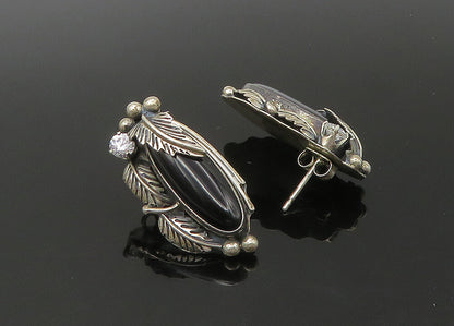 NAVAJO 925 Sterling Silver  Vintage Black Onyx & Cubic Zirconia Earrings EG11078