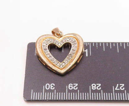 925 Sterling Silver  Vintage Genuine Diamonds Love Heart Pendant  PT11393