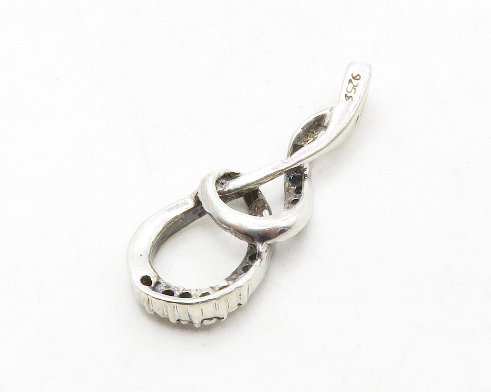 925 Sterling Silver  Genuine Black & White Diamonds Swirl Loop Pendant PT10381