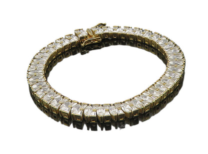 925 Sterling Silver  Cubic Zirconia Gold Plated Shiny Chain Bracelet  BT4075
