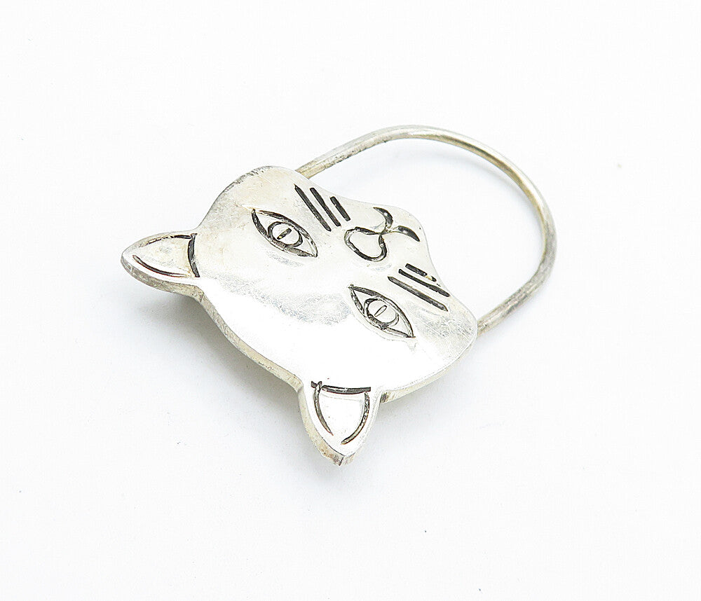 MEXICO 925 Sterling Silver  Vintage Etched Cat's Face Motif Brooch Pin  BP2497