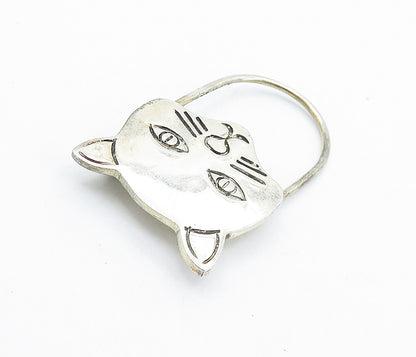 MEXICO 925 Sterling Silver  Vintage Etched Cat's Face Motif Brooch Pin  BP2497