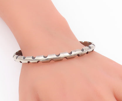 925 Sterling Silver Vintage Bracelet ANTONIO PINEDA Solid Notched Bangle BT11645
