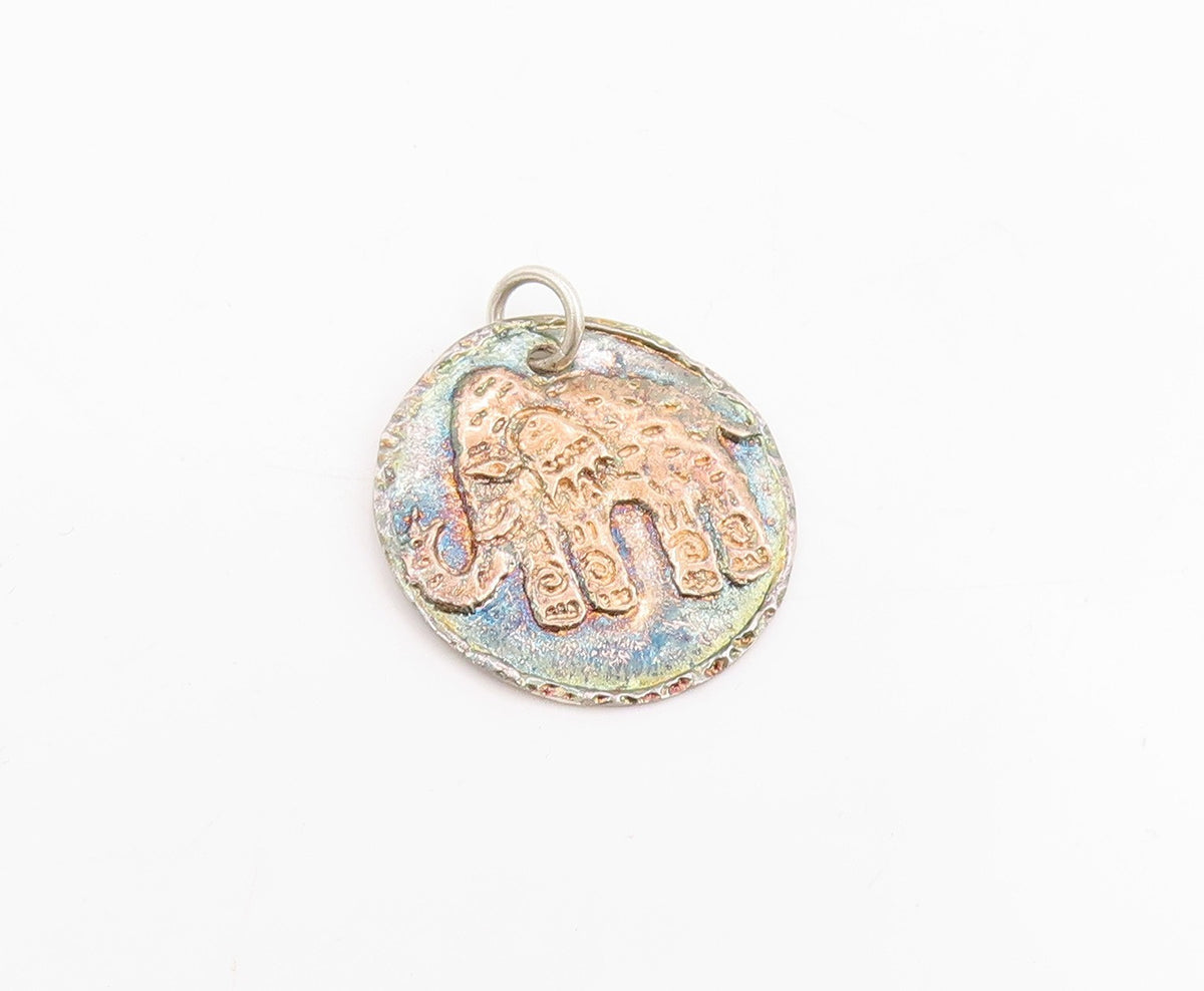 925 Sterling Silver Vintage Pendant Multi Tone Majestic Elephant Medal  PT25596