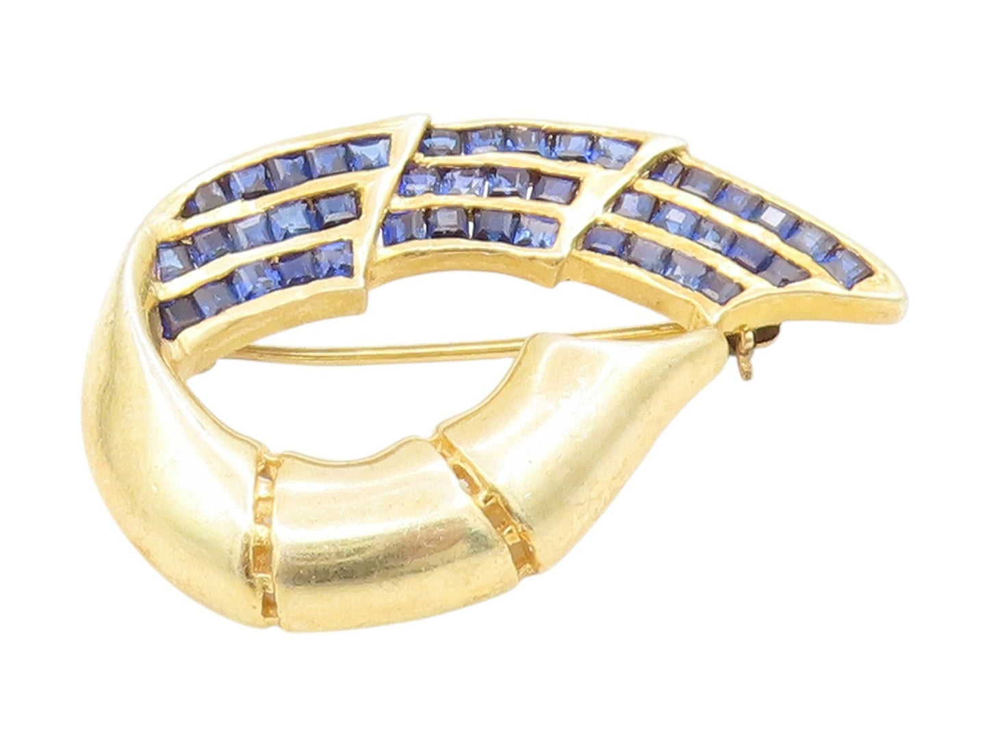 925 Sterling Silver Vintage Brooch Gold Plated Channel Set Sapphire Pin  BP12234