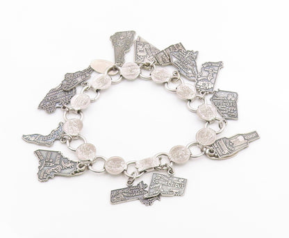 925 Sterling Silver Vintage Bracelet SARAH COVENTRY US State Map Charms  BT12048