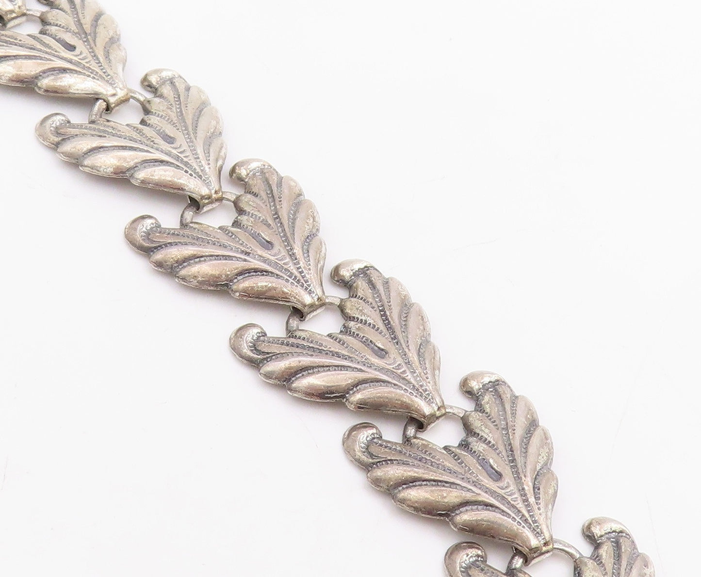 925 Sterling Silver Vintage Necklace DANECRAFT Etched Leaf Motif Collar  NE4761