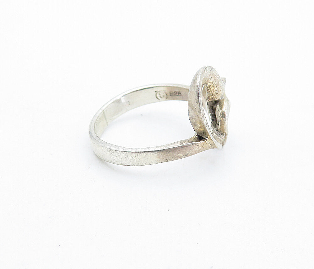 925 Sterling Silver Vintage Open Double Love Heart Band Ring Sz 6.5 RG6257