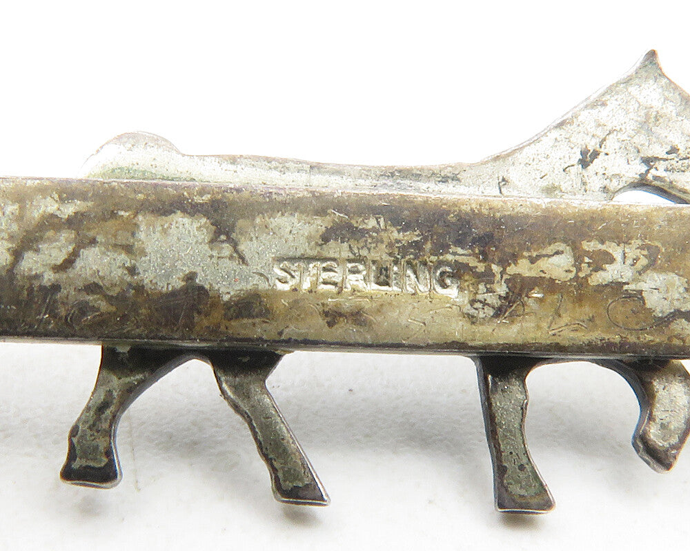 925 Sterling Silver  Vintage Dark Tone Horse Motif Bar Brooch Pin  BP4345