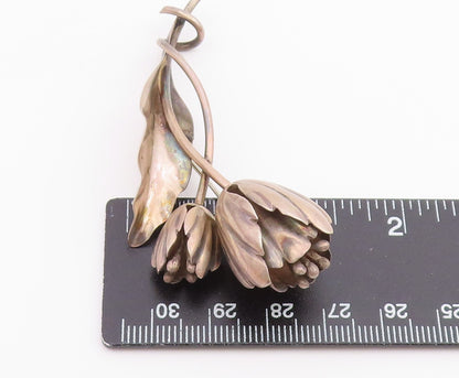 DAMASO GALLEGOS MEXICO 925 Silver  Vintage Blooming Flowers Brooch Pin  BP8256