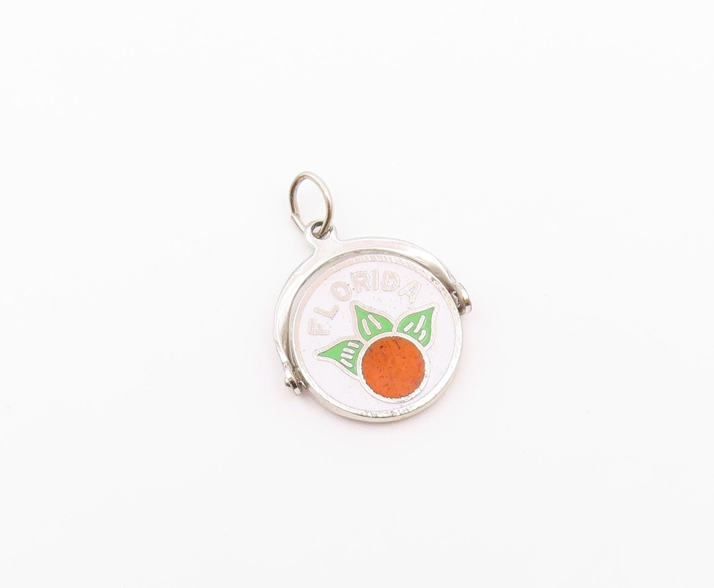 925 Sterling Silver  Vintage Enamel Florida Orange Drop Pendant  PT17752