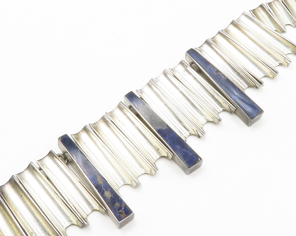 MEXICO 925 Sterling Silver Vintage Inlaid Gemstone Chain Necklace  NE2377