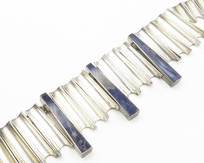 MEXICO 925 Sterling Silver Vintage Inlaid Gemstone Chain Necklace  NE2377