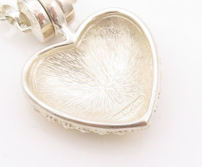 925 Sterling Silver Vintage Necklace ESPO SIG Floral Enameled Heart  NE4502