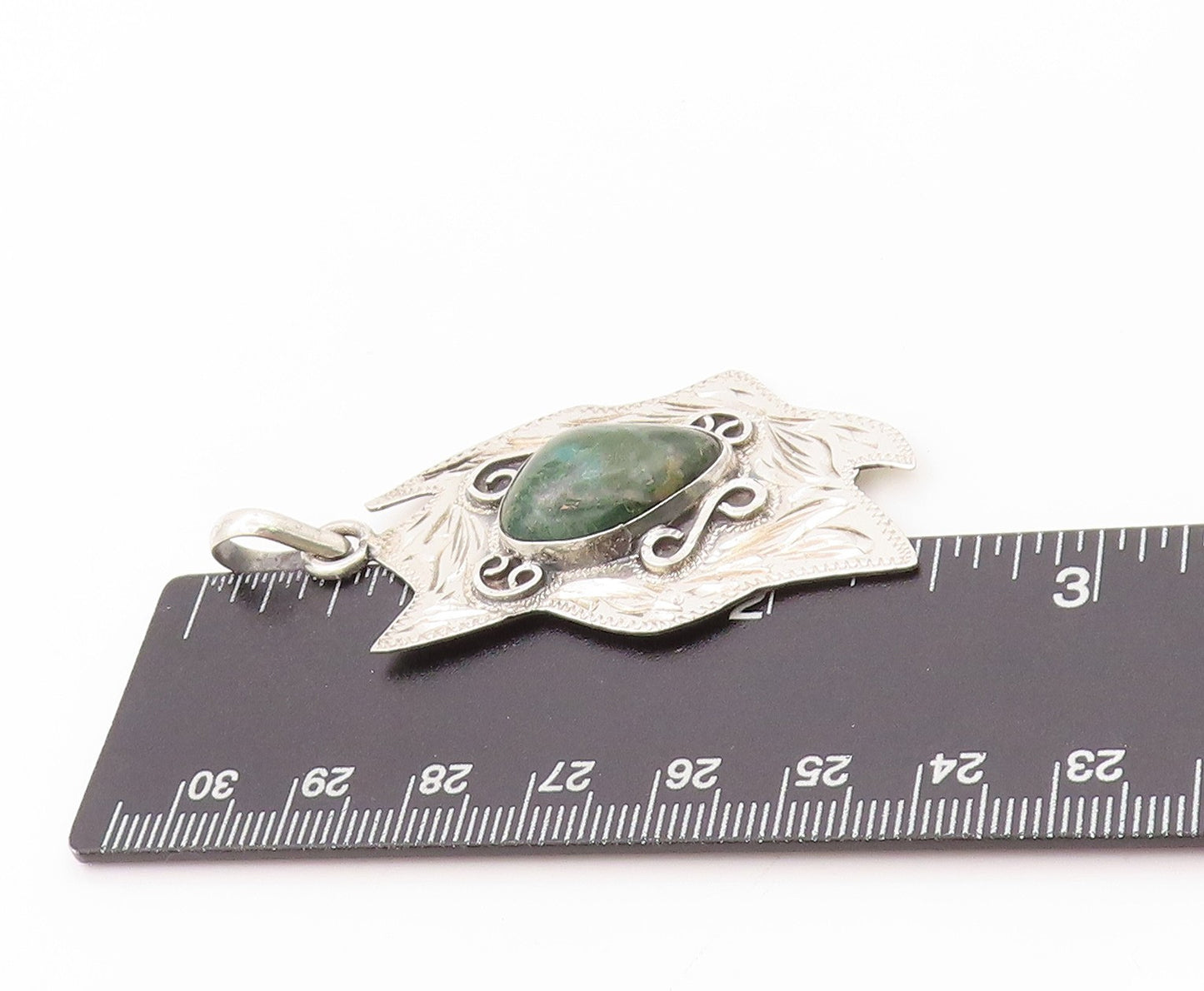 925 Sterling Silver Vintage Pendant Amorphas Turquoise Stamped Design  PT24109